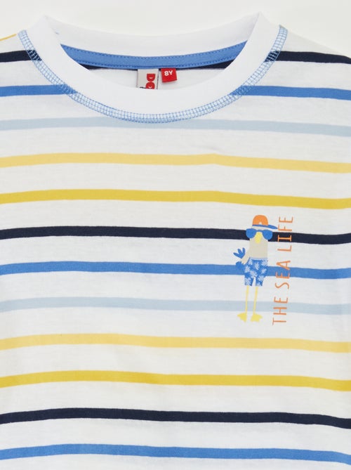 Pijama corto con camiseta + pantalón corto de rayas  - 2 piezas - Kiabi