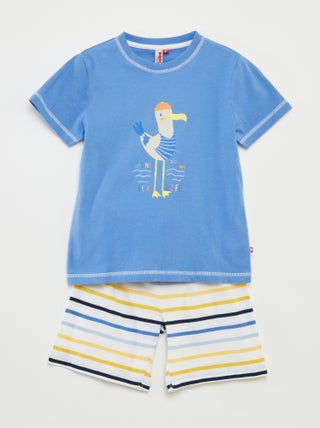 Pijama corto con camiseta + pantalón corto de rayas  - 2 piezas