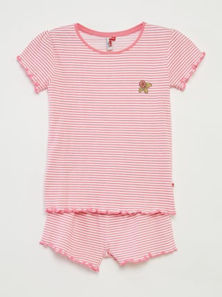 Pijama corto con camiseta + pantalón corto de rayas  - 2 piezas