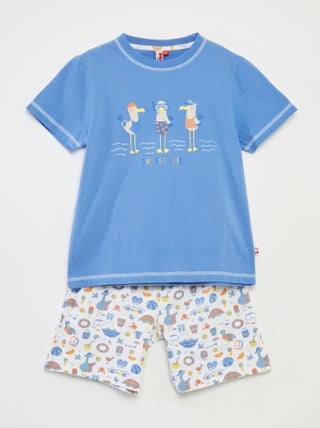 Pijama corto con camiseta + pantalón corto estampado  - 2 piezas