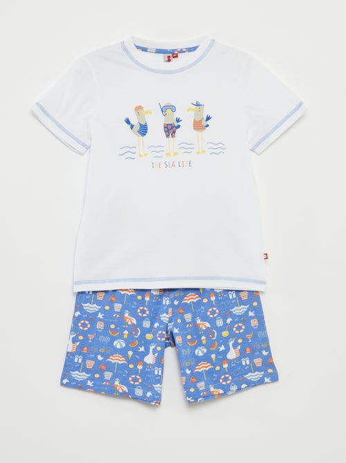 Pijama corto con camiseta + pantalón corto estampado  - 2 piezas - Kiabi