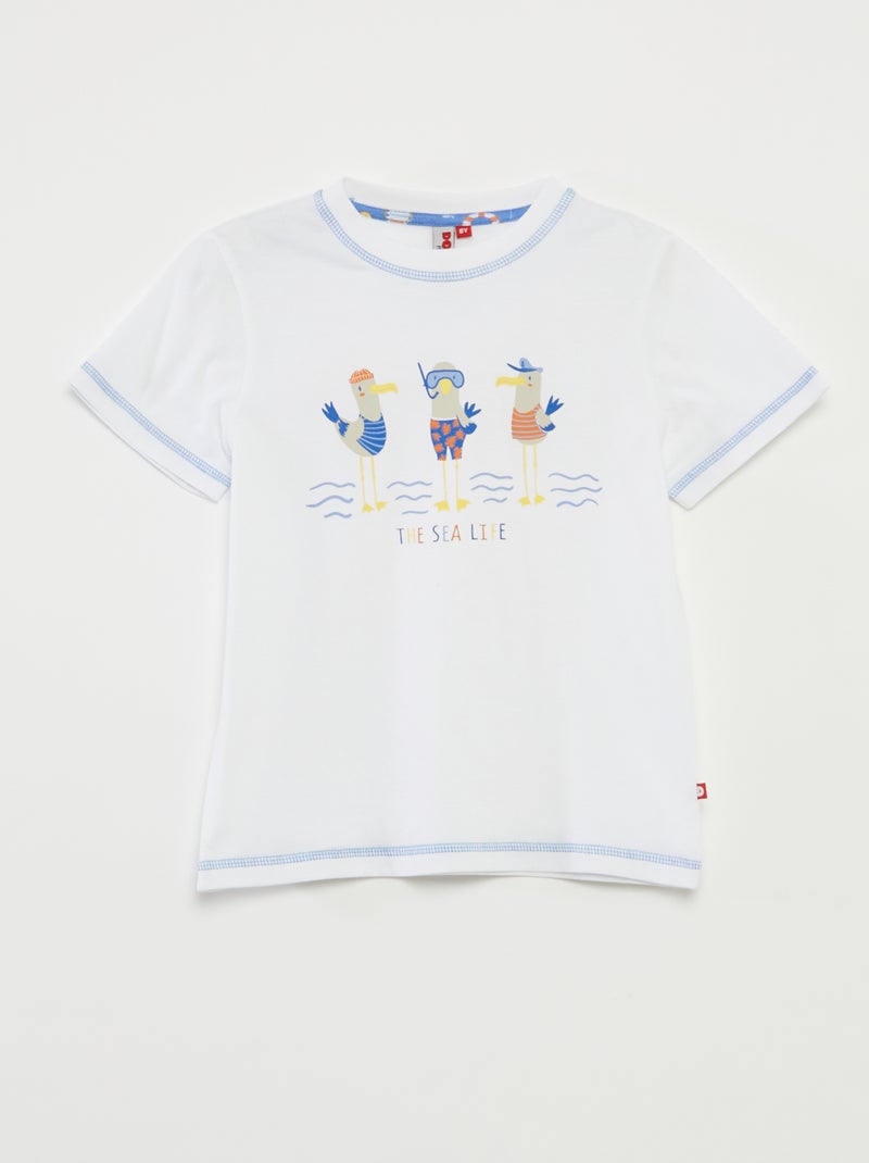 Pijama corto con camiseta + pantalón corto estampado  - 2 piezas BLANCO - Kiabi