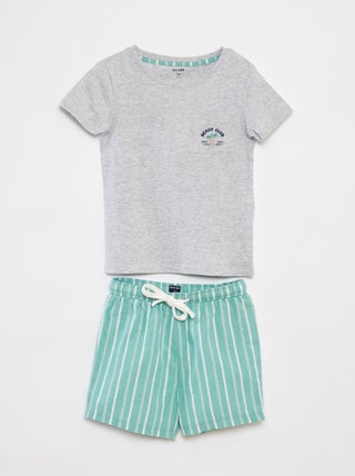 Pijama corto con camiseta + short de popelina - 2 piezas