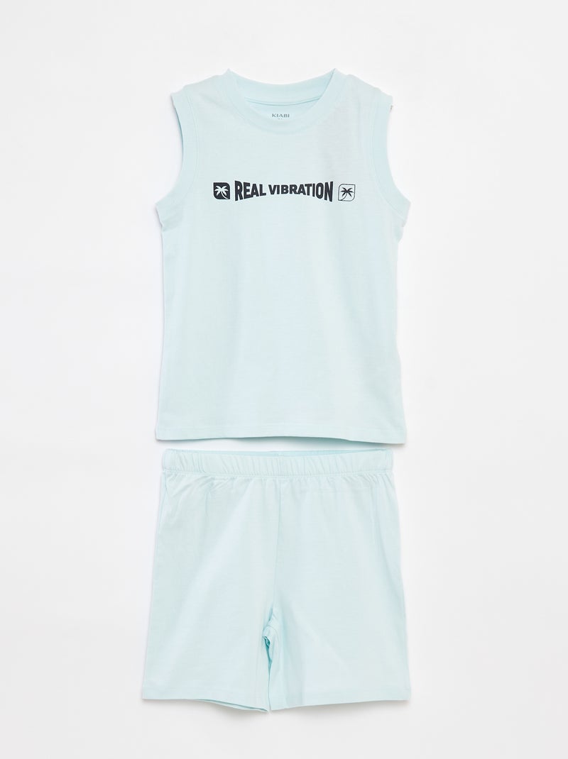 Pijama corto con camiseta sin mangas + pantalón corto  - 2 piezas AZUL - Kiabi