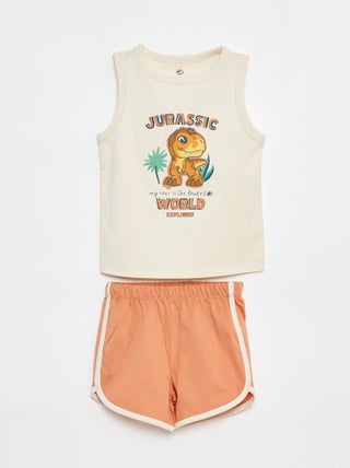 Pijama corto con camiseta sin mangas + short 'Jurassic World' - 2 piezas