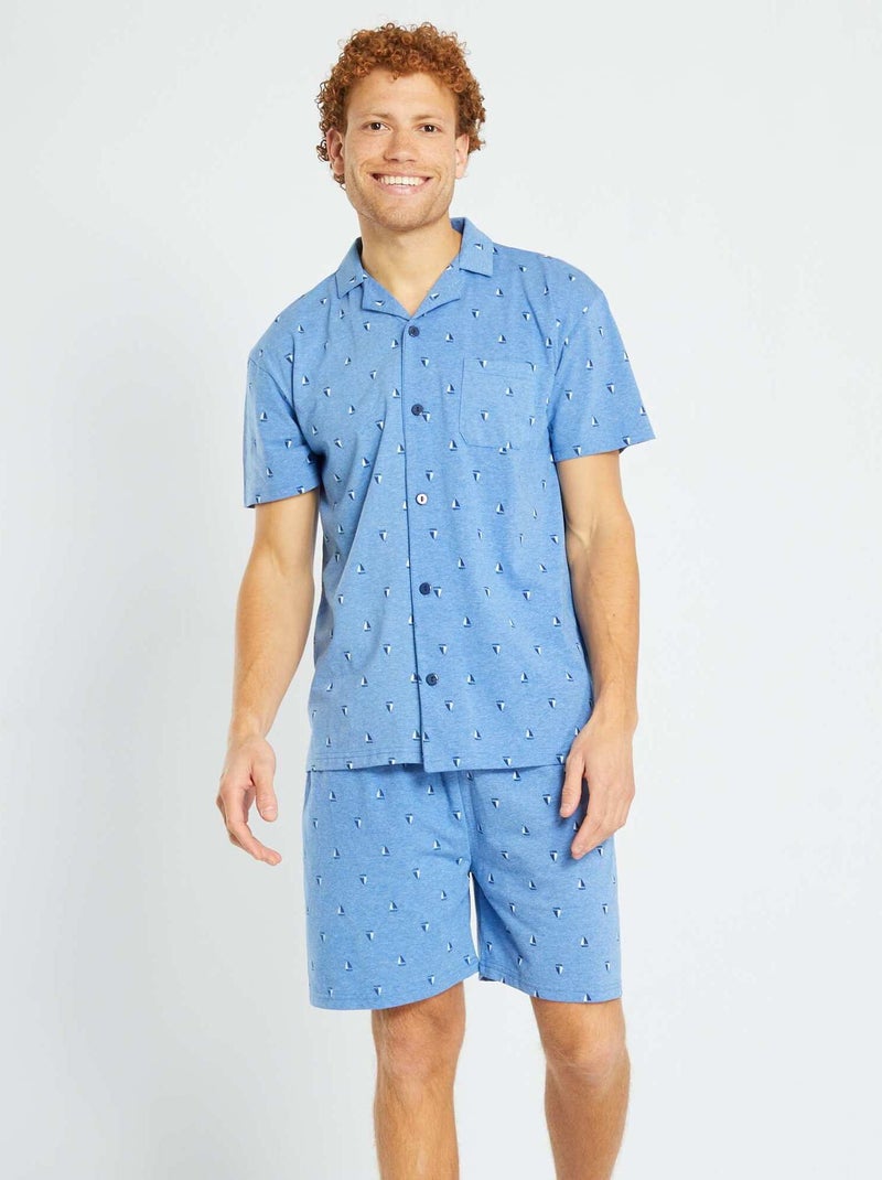 Pijama corto con cierre de botones - 2 piezas AZUL - Kiabi