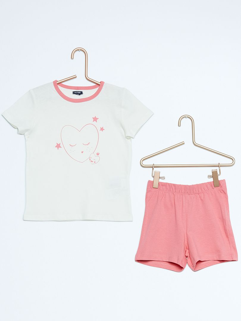 Pijama corto con estampado de 'corazones' rosa - Kiabi