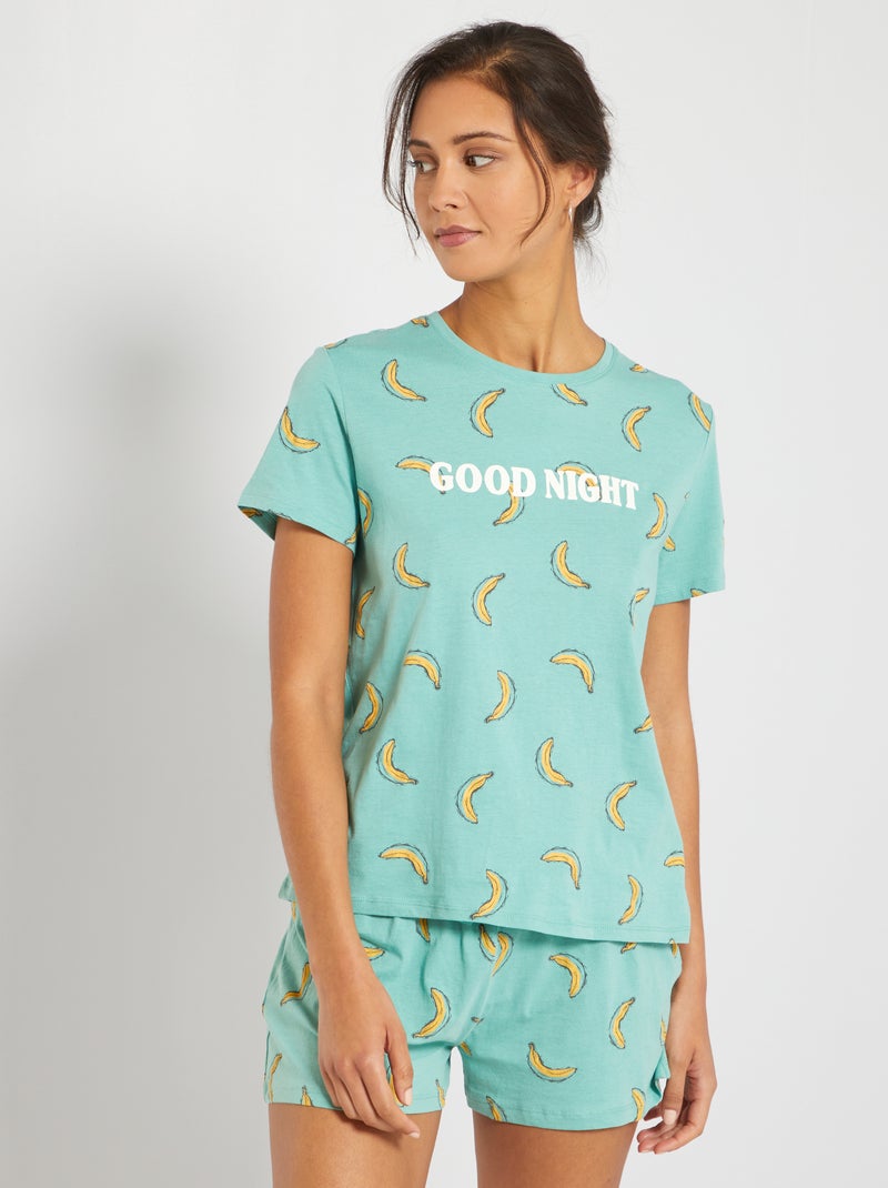 Pijama corto con estampado de 'plátanos' VERDE - Kiabi
