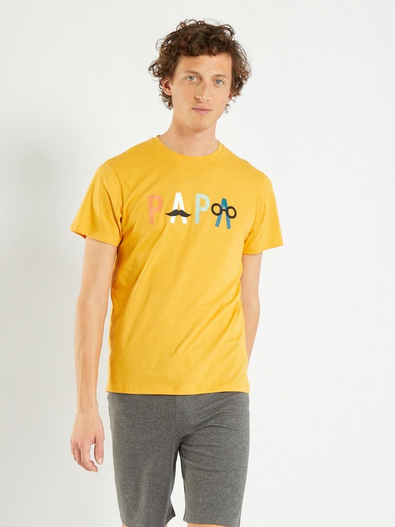 Pijama corto con estampado delantero - 2 piezas amarillo/gris - Kiabi