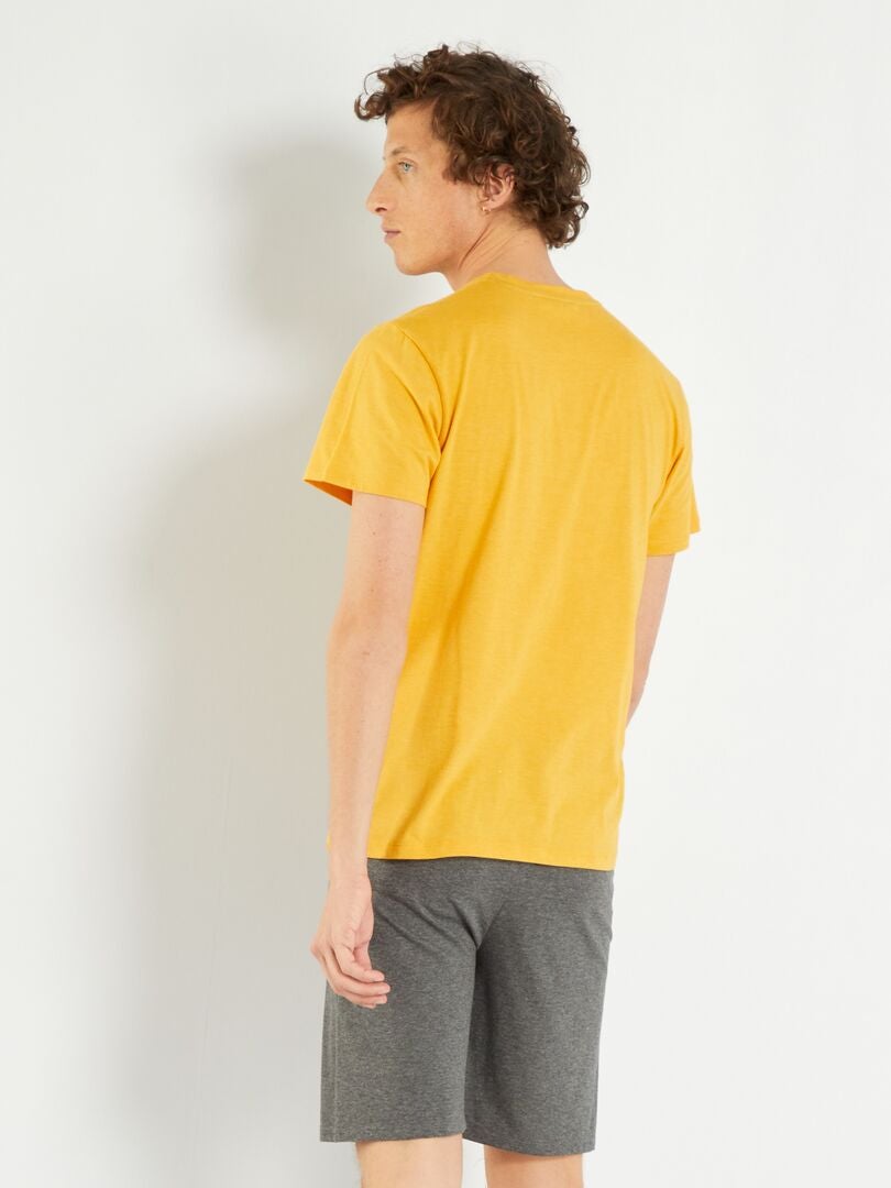 Pijama corto con estampado delantero - 2 piezas amarillo/gris - Kiabi