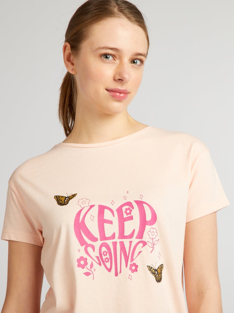 Pijama corto con mensaje - 2 piezas ROSA - Kiabi