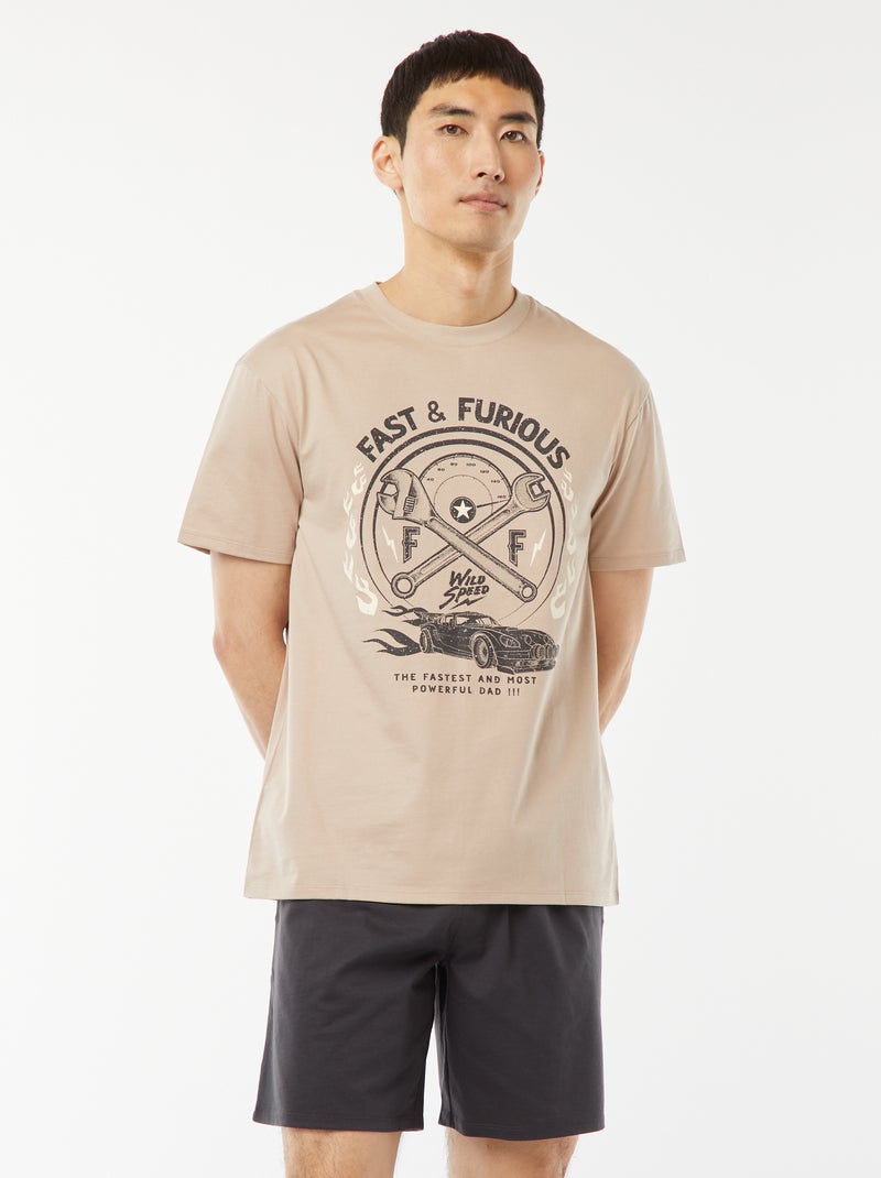 Pijama corto con pantalón corto + camiseta 'Fast and Furious'  -  2 piezas MARRON - Kiabi