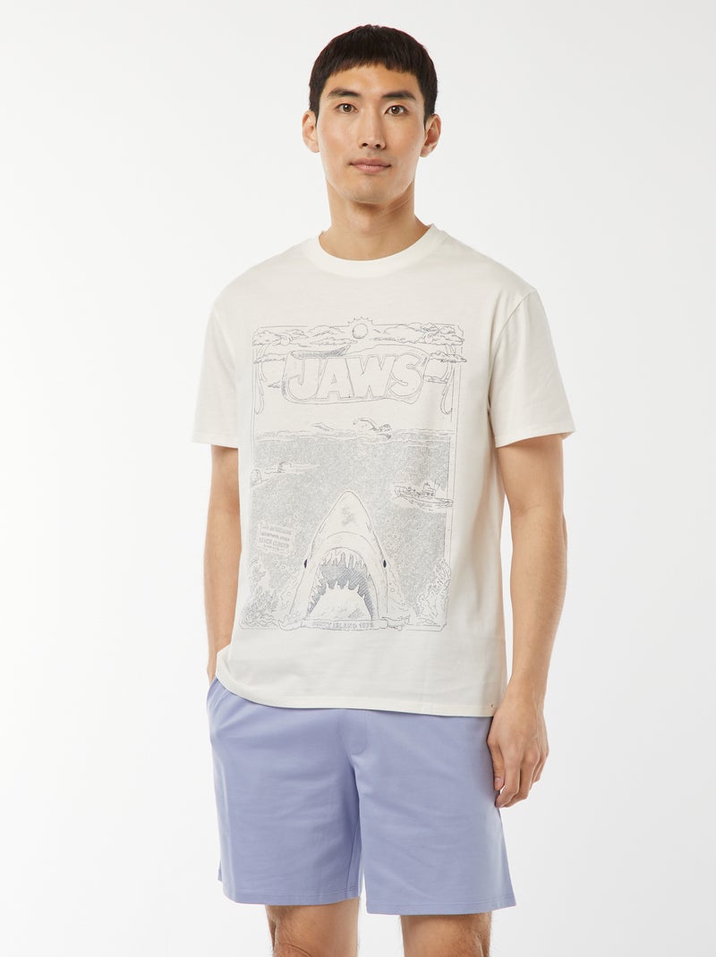 Pijama corto con pantalón corto + camiseta 'Tiburón'  -  2 piezas BLANCO - Kiabi