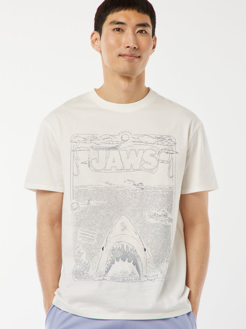 Pijama corto con pantalón corto + camiseta 'Tiburón'  -  2 piezas BLANCO - Kiabi