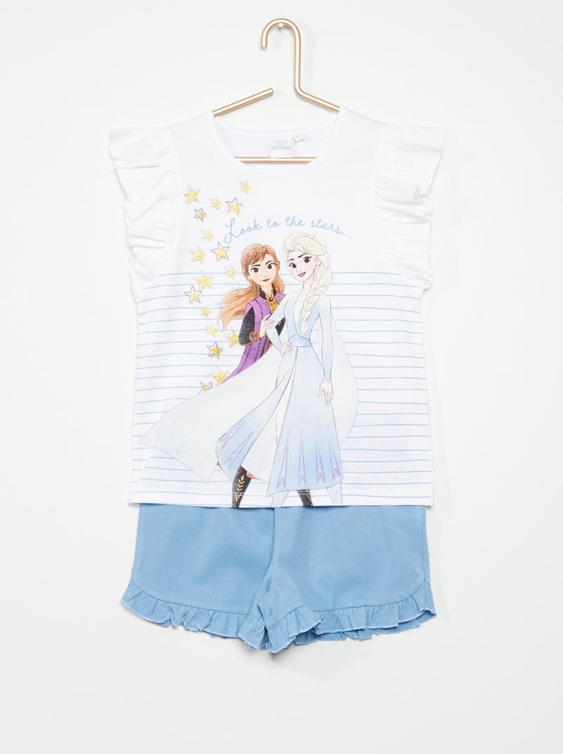 Pijama corto con volantes 'Frozen' blanco/marino - Kiabi