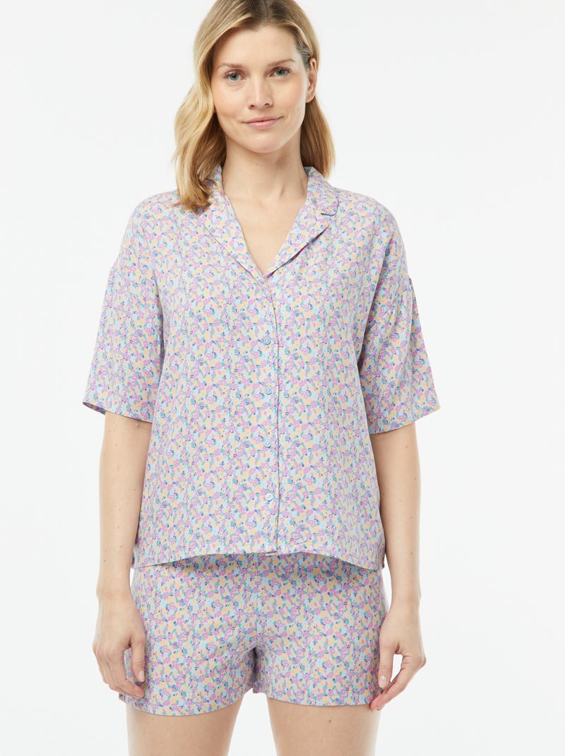Pijama corto de 2 piezas - blusa +  pantalón estampado Azul - Kiabi