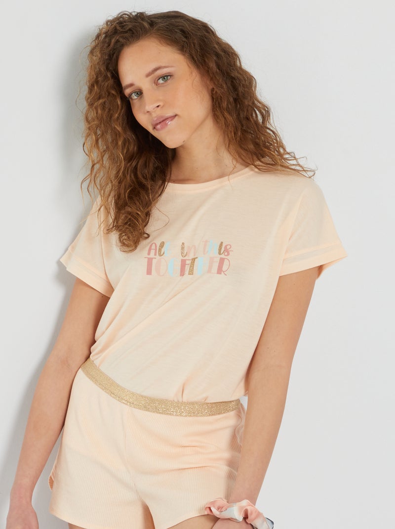Pijama corto de 2 piezas BEIGE - Kiabi