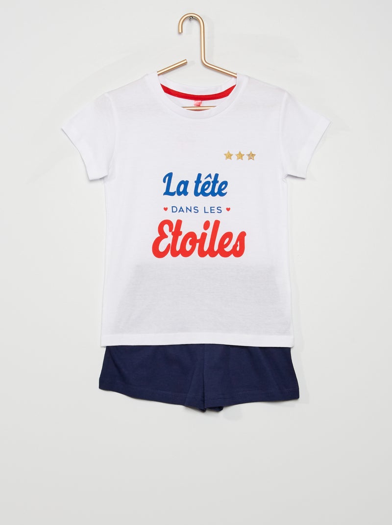 Pijama corto de 2 piezas blanco/marino - Kiabi