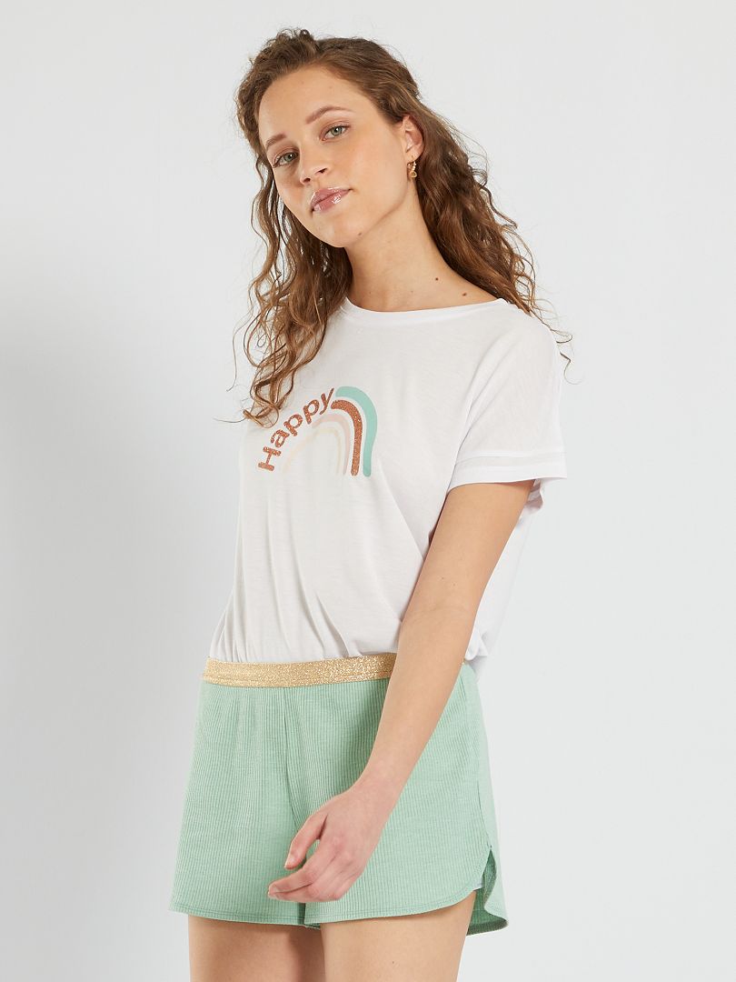 Pijama corto de 2 piezas blanco/verde - Kiabi