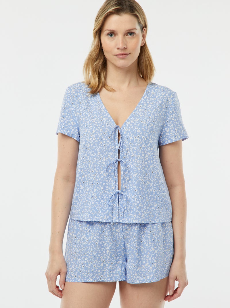 Pijama corto de 2 piezas con camiseta anudada AZUL - Kiabi