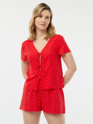 Pijama corto de 2 piezas con camiseta anudada