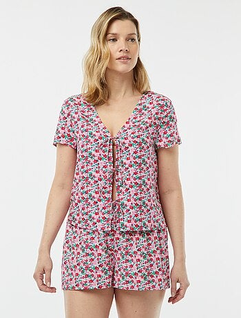Pijama corto de 2 piezas con camiseta anudada