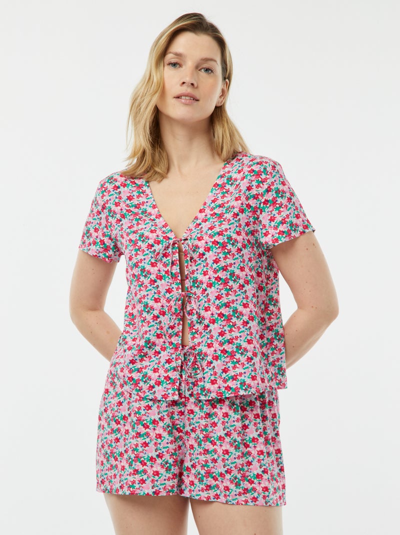 Pijama corto de 2 piezas con camiseta anudada ROSA - Kiabi