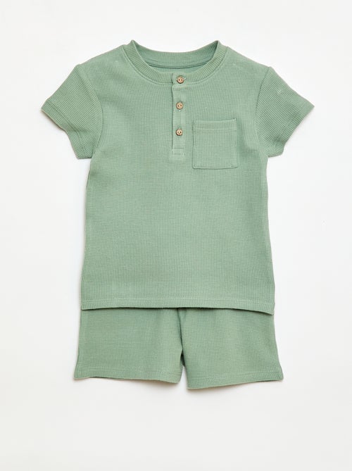 Pijama corto de 2 piezas en punto de canalé - Kiabi