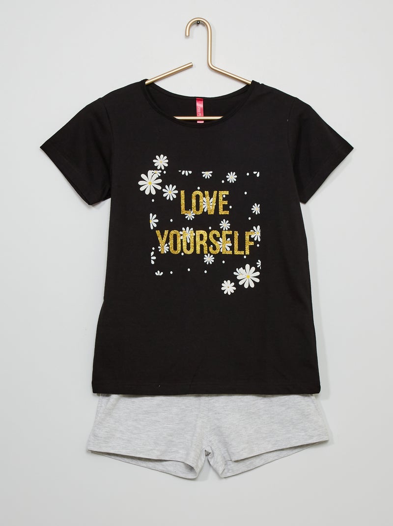 Pijama corto de 2 piezas negro/gris - Kiabi