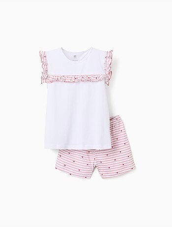 Pijama corto de algodón a rayas y corazones