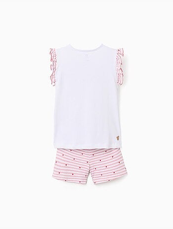 Pijama corto de algodón a rayas y corazones