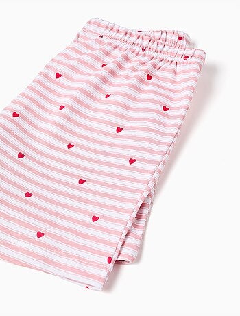 Pijama corto de algodón a rayas y corazones