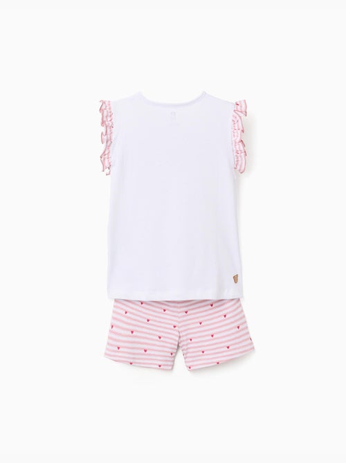 Pijama corto de algodón a rayas y corazones - Kiabi