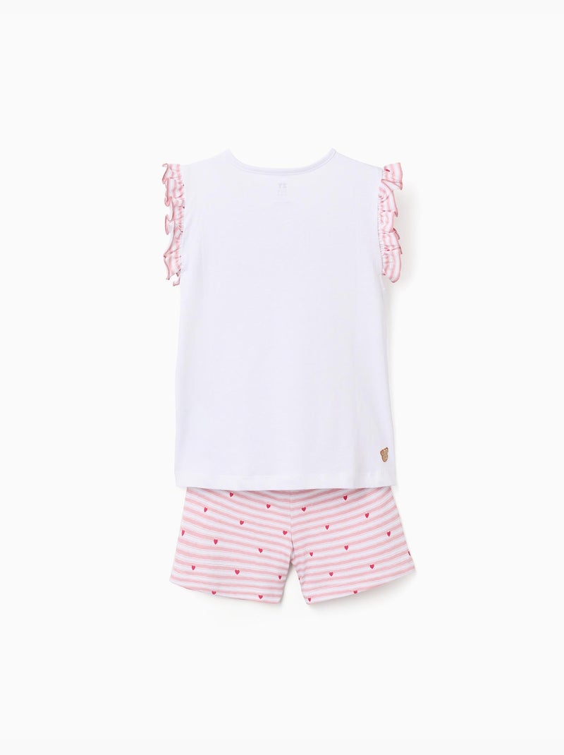 Pijama corto de algodón a rayas y corazones Blanco - Kiabi