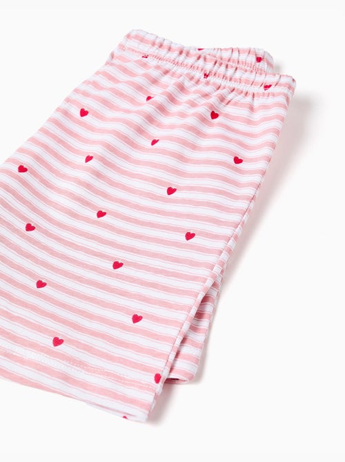Pijama corto de algodón a rayas y corazones - Kiabi