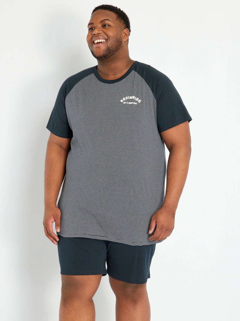 Pijama corto de algodón azul navy - Kiabi