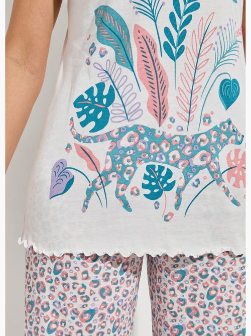 Pijama corto de algodón con cuello de pico y manga corta - Afibel - Kiabi