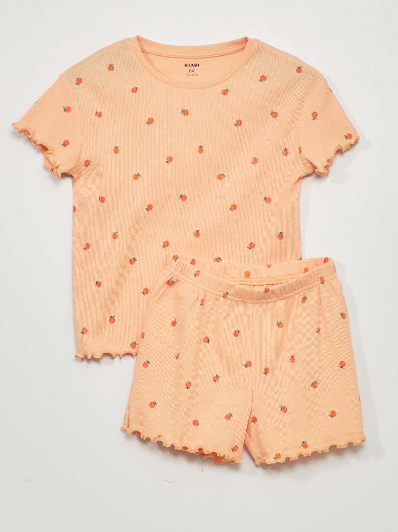 Pijama corto de canalé - 2 piezas NARANJA - Kiabi