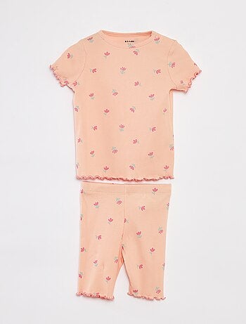 Pijama corto de canalé con bordes festoneados