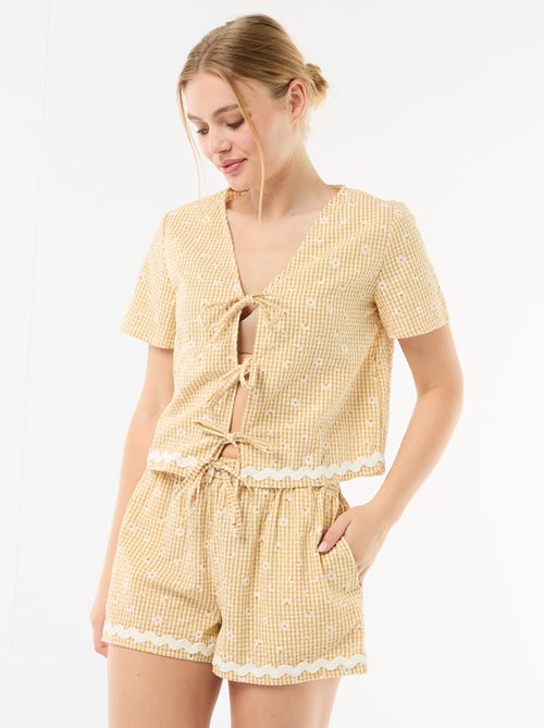 Pijama corto de cuadros vichy de 2 piezas - Kiabi