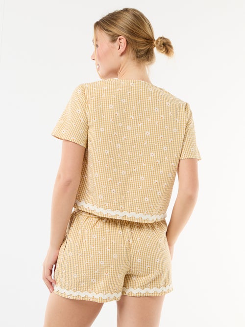 Pijama corto de cuadros vichy de 2 piezas - Kiabi