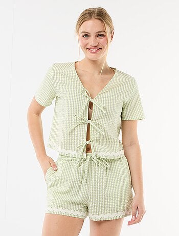 Pijama corto de cuadros vichy de 2 piezas