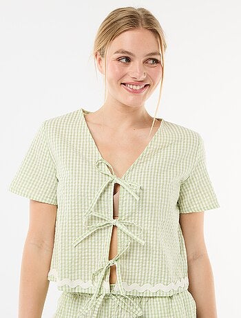 Pijama corto de cuadros vichy de 2 piezas