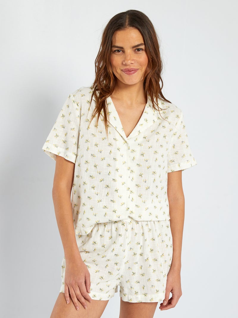 Pijama corto de gasa de algodón BLANCO - Kiabi