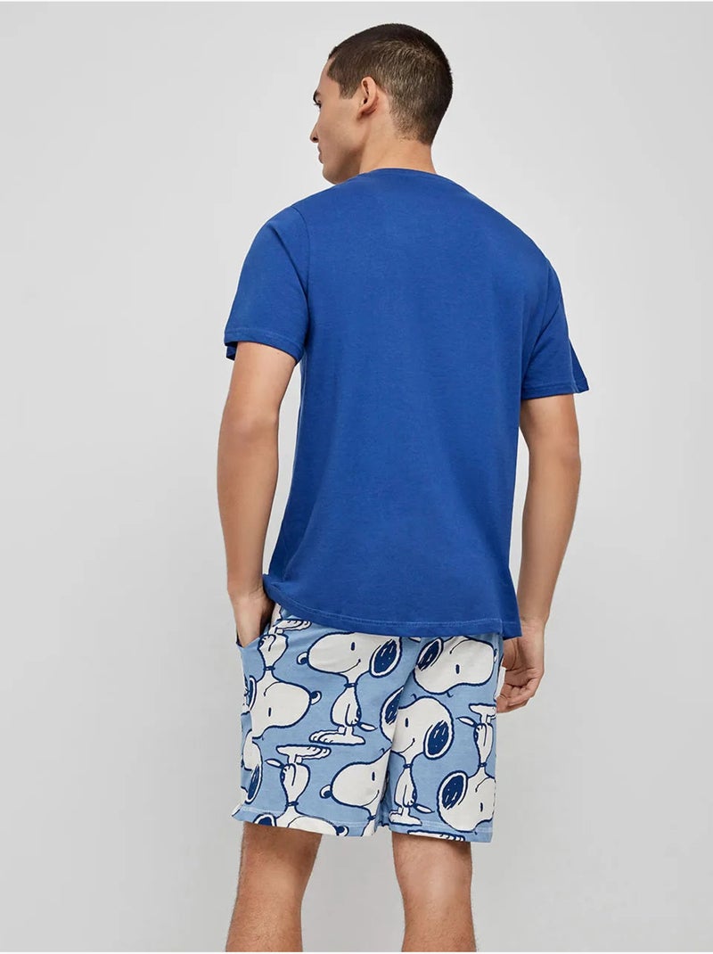 Pijama corto de hombre Snoopy en tejido de algod?n Azul marino - Kiabi