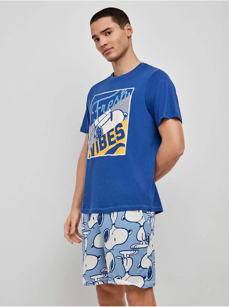 Pijama corto de hombre Snoopy en tejido de algodón Azul marino - Kiabi