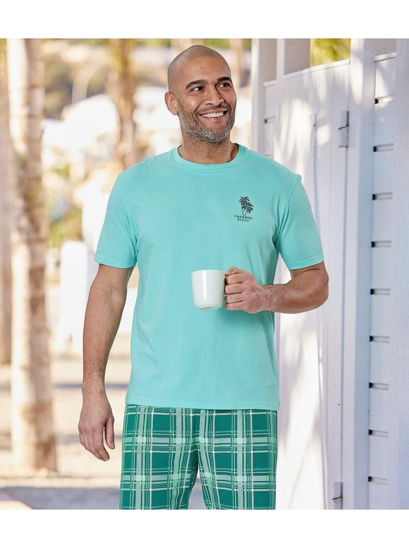 Pijama corto de jersey de algodón paradise beach Azul turquesa - Kiabi