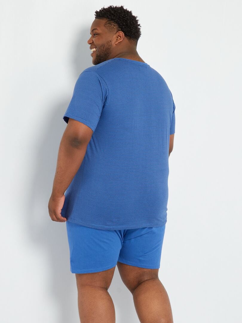 Pijama corto de punto a rayas - 2 piezas azul - Kiabi