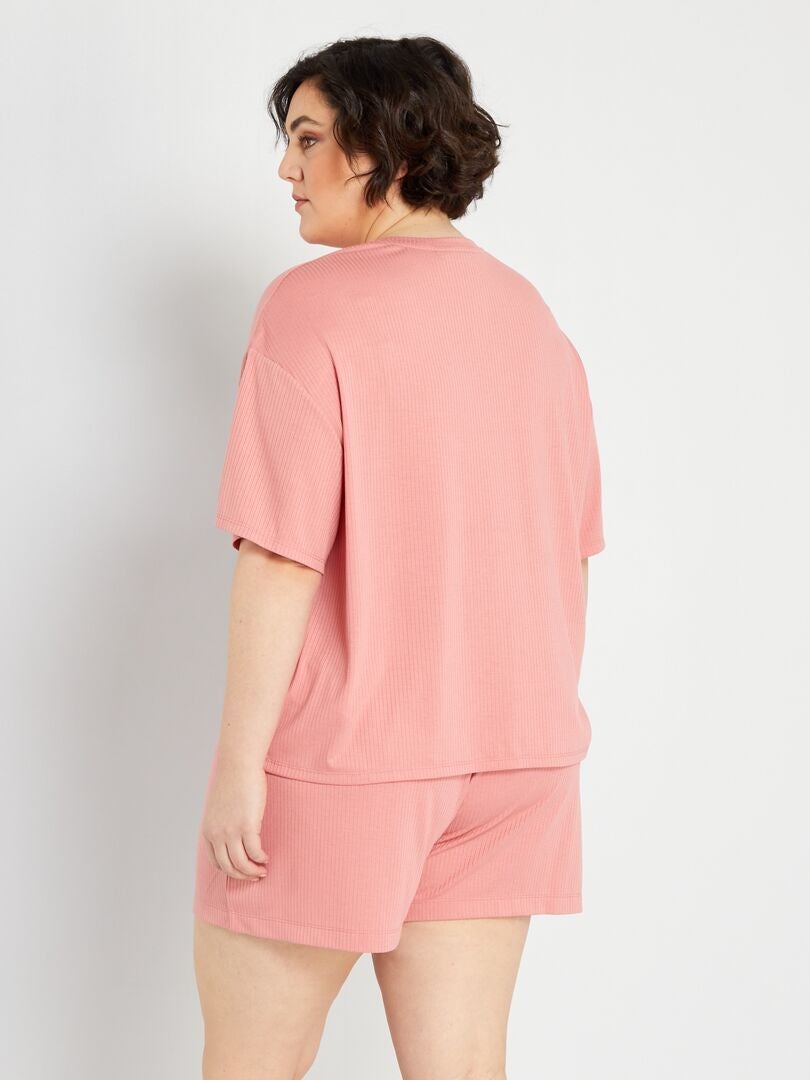 Pijama corto de punto de canalé  - 2 piezas rosa - Kiabi