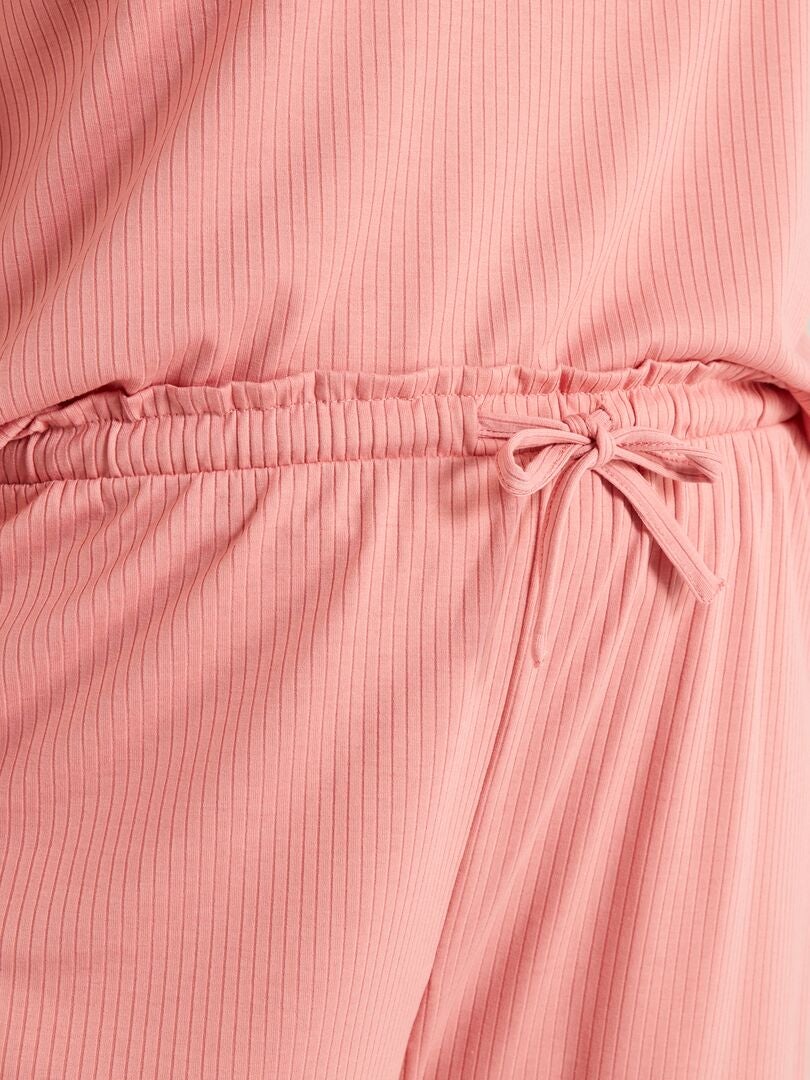 Pijama corto de punto de canalé  - 2 piezas rosa - Kiabi